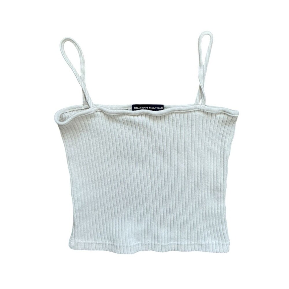 Brandy Melville White Ribbed Tank Crop Top One Size